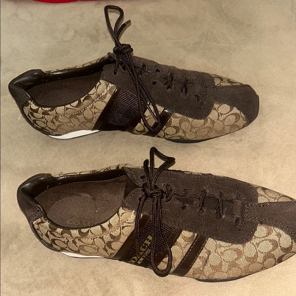 Coach Brown and Black Sneakers with Signature Pattern